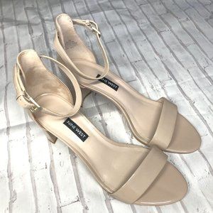 Nine West Pruce Ankle‎ Strap Block Heel Sandals Womens Size 9M Nude Leather